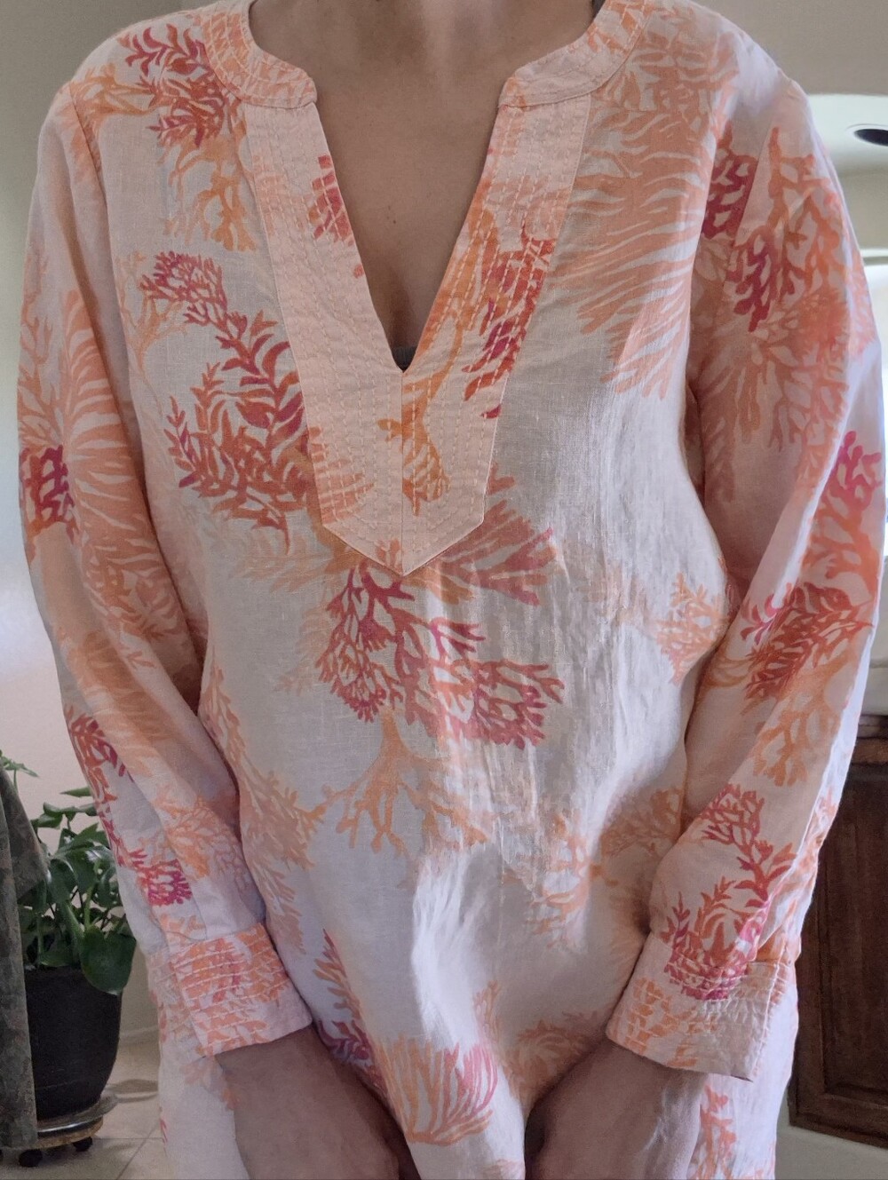 Chico's 100% Linen, Kurta Dress With Pockets Sz 12/14 Large - Picture 10 of 17